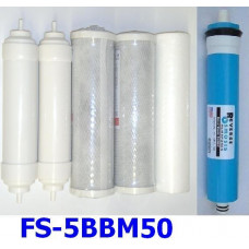 6pcs 0PPM RO DI Replacement Filter & 50GPD membrane FS-5BBM50