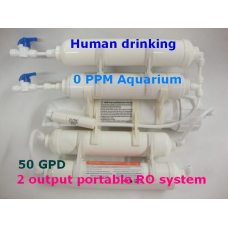 2 OUTPUT 0PPM Portable 50 GPD Reverse Osmosis RO DI #POQ-5B2W-50